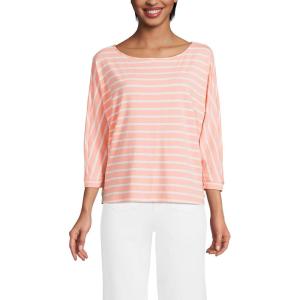 imageLands End Womens Lightweight Jersey Boatneck Dolman Sleeve TopCrisp Peach Breton Stripe