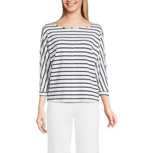 imageLands End Womens Lightweight Jersey Boatneck Dolman Sleeve TopNavyWhite Breton Stripe