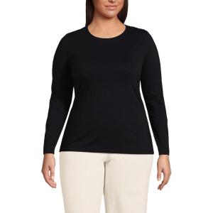 imageLands End Womens Plus Size Lightweight Jersey Skimming Long Sleeve Crew Neck TShirtBlack