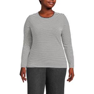 imageLands End Womens Plus Size Lightweight Jersey Skimming Long Sleeve Crew Neck TShirtBlack Micro Stripe