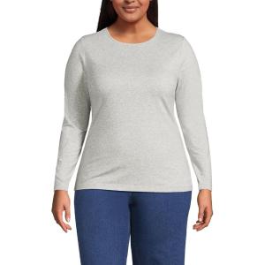 imageLands End Womens Plus Size Lightweight Jersey Skimming Long Sleeve Crew Neck TShirtGray Heather