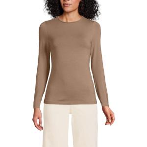 imageLands End Womens Plus Size Lightweight Jersey Skimming Long Sleeve Crew Neck TShirtHoney Beige