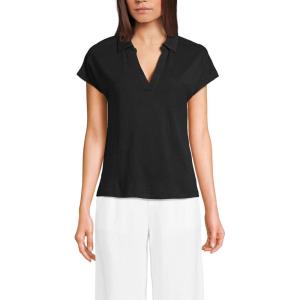 imageLands End Womens Linen Blend Johnny Collar PoloBlack