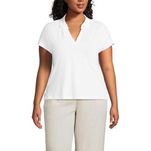 imageLands End Womens Linen Blend Johnny Collar PoloWhite