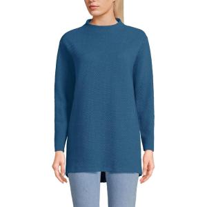 imageLands End Womens Long Sleeve Textured Pique Funnel Neck TunicEvening Blue