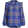 imageLands End Womens Ruffle Front Flannel Popover BlouseCobalt BlueBright Grape Plaid