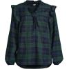 imageLands End Womens Ruffle Front Flannel Popover BlouseDeep Forest Blackwatch Plaid