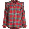 imageLands End Womens Ruffle Front Flannel Popover BlouseRedNautical Blue Plaid