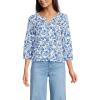 imageLands End Womens 34 Sleeve Slub Notch Neck TopRoyal Cobalt Ornate Floral