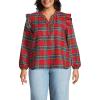 imageLands End Womens Ruffle Front Flannel Popover BlouseRedNautical Blue Plaid