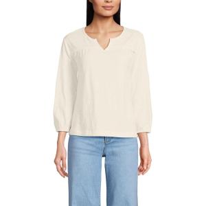 imageLands End Womens 34 Sleeve Slub Notch Neck TopFresh Ivory