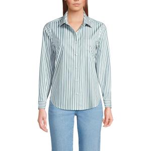 imageLands End Womens Cooling Button Front ShirtWashed Evergreen Stripe