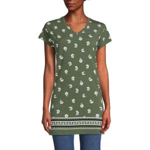 imageLands End Womens Lightweight Jersey Extra Long TunicEstate Green Floral Hem Border