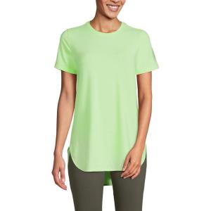 imageLands End Womens Moisture Wicking UPF Sun Short Sleeve Curved Hem Tunic TopPrintLime Jade Pinstripe