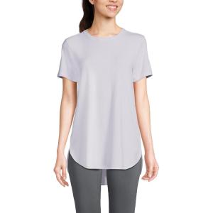 imageLands End Womens Moisture Wicking UPF Sun Short Sleeve Curved Hem Tunic TopPrintPale Lilac Frost Pinstripe