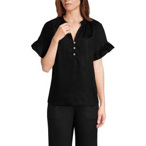 imageLands End Womens Tencel Fibers Short Sleeve Ruffle BlouseBlack