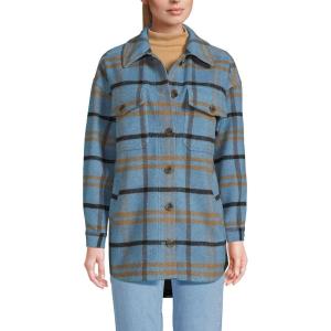 imageLands End Womens Menswear Shirt JacketBlueKhaki Plaid