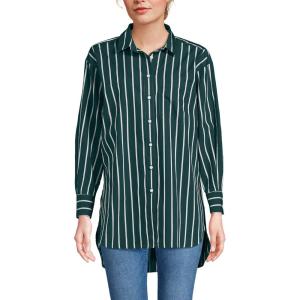 imageLands End Womens No Iron Oversized Poplin Extra Long TunicDeep Forest Wide Stripe