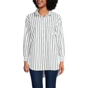 imageLands End Womens No Iron Oversized Poplin Extra Long TunicWhite Dual Stripe