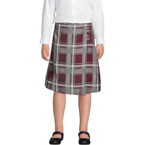 imageLands End School Uniform Girls Slim Plaid Aline Skirt Below The KneeBurgundyGray Plaid