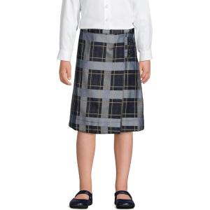 imageLands End School Uniform Girls Slim Plaid Aline Skirt Below The KneeClassic Navy Plaid