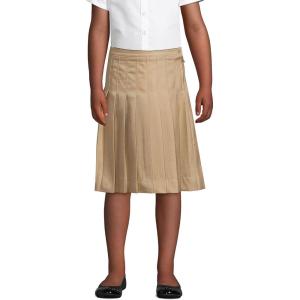 imageLands End School Uniform Girls Solid Pleated Skirt Below The KneeKhaki