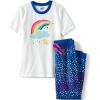 imageLands End Kids Short Sleeve Top and Jogger Bottom Pajama SetWhite Stars and Rainbow