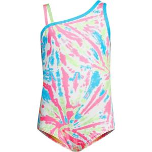 imageLands End Girls Sport One Piece SwimsuitWhite Multi Tie Dye