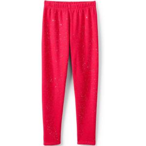 imageLands End Girls Fleece Lined LeggingsCandy Red Speckle Print