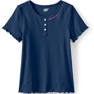 imageLands End Girls Short Sleeve Ribbed Henley TShirtDeep Sea Navy