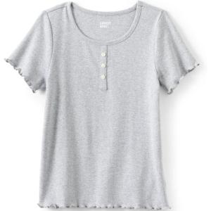 imageLands End Girls Short Sleeve Ribbed Henley TShirtGray Heather