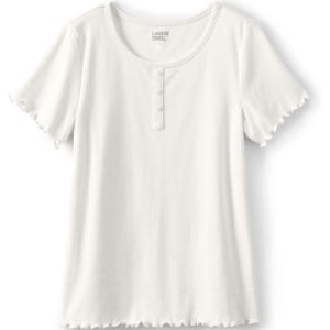 imageLands End Girls Short Sleeve Ribbed Henley TShirtIvory