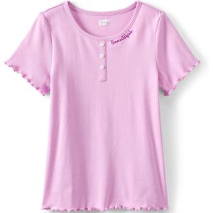 imageLands End Girls Short Sleeve Ribbed Henley TShirtLilac