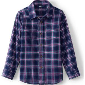 imageLands End Kids Long Sleeve Flannel ShirtNavy BluePurple Multi Plaid