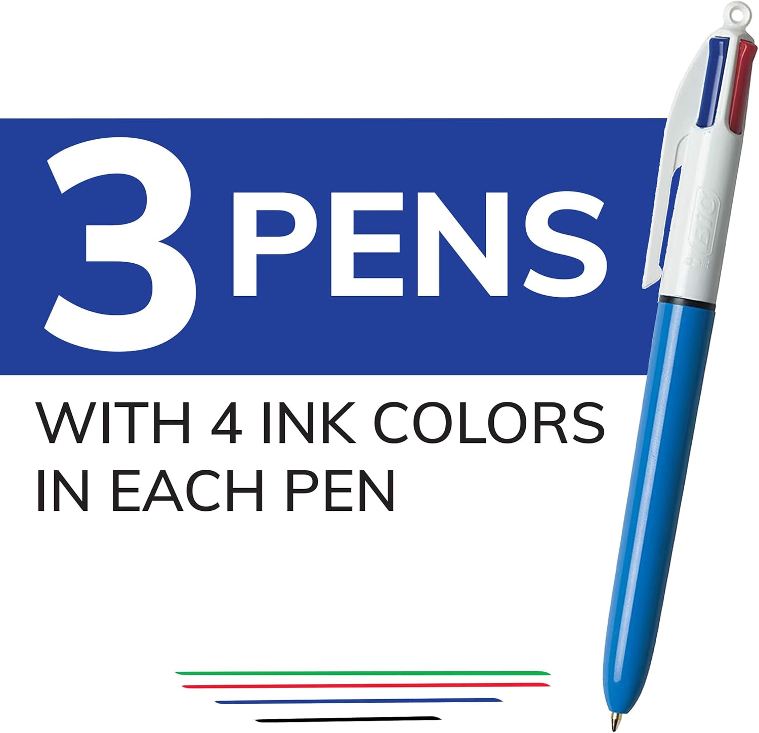 BIC 4Color Original Retractable Ball Pens Versatile 10mm Medium Point LongLasting Ink Great Gift Idea 3Count in Assorted Colors