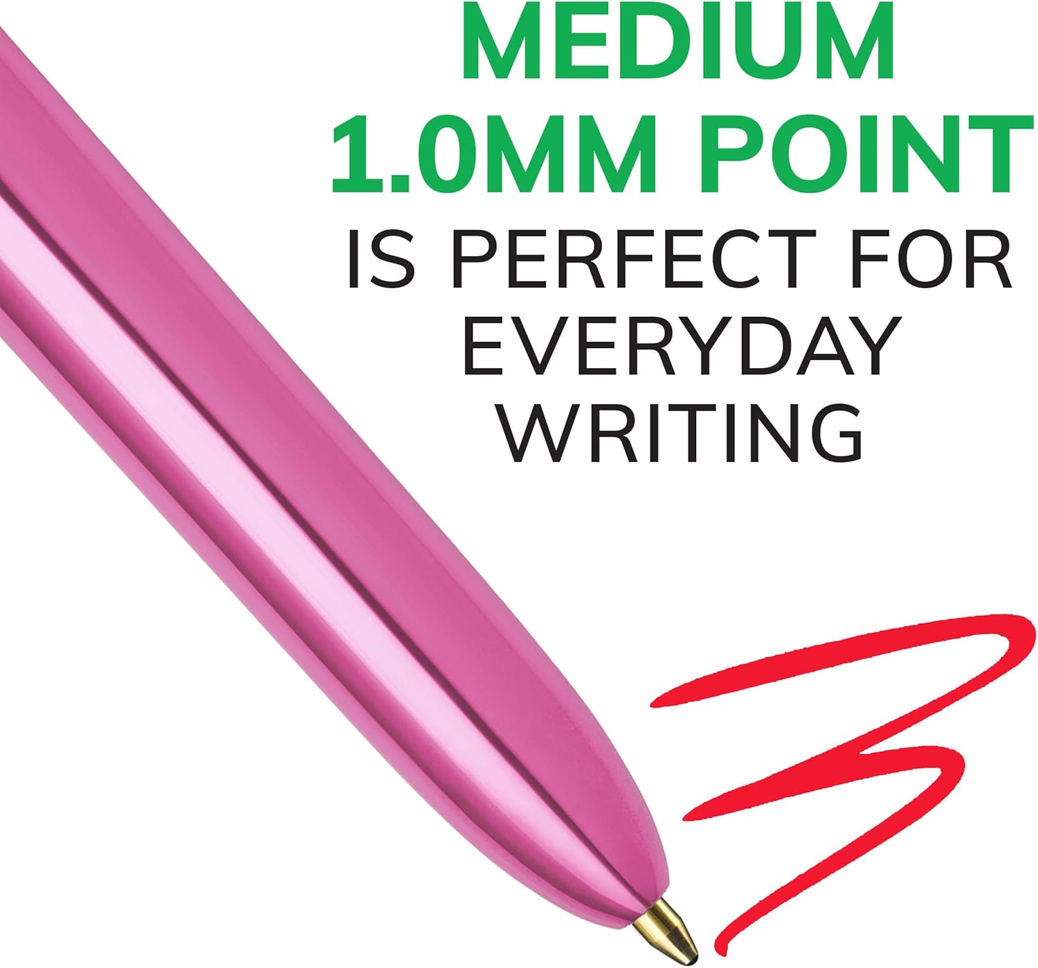 BIC 4Color Shine Retractable Ball Pens Fun Pink Metallic Barrel Medium Point 10mm 3Count Pack Retractable Ball Pen With LongLasting Ink