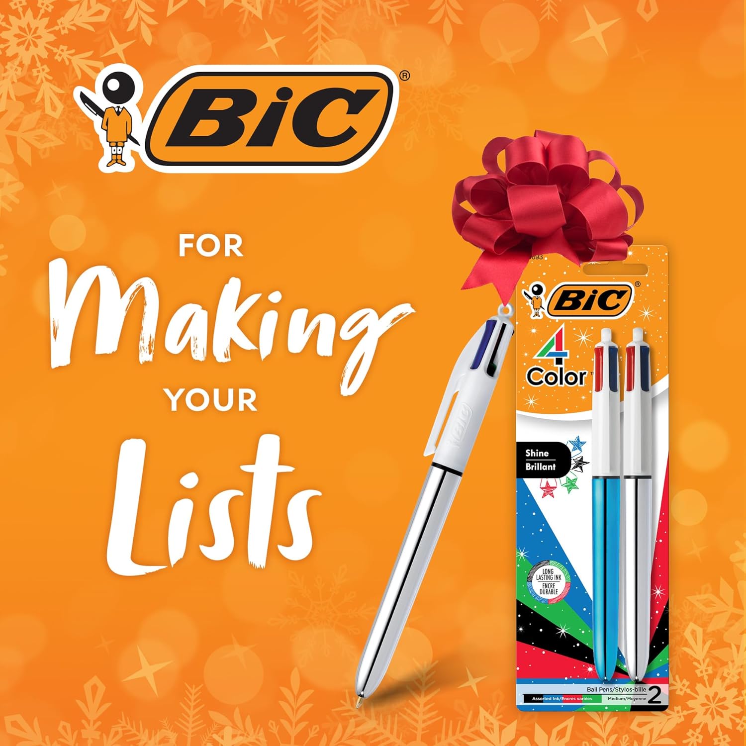 BIC 4Color Shine Retractable Ball Pens Versatile 10mm Medium Point LongLasting Ink Great Gift Idea 2Count in Assorted Colors