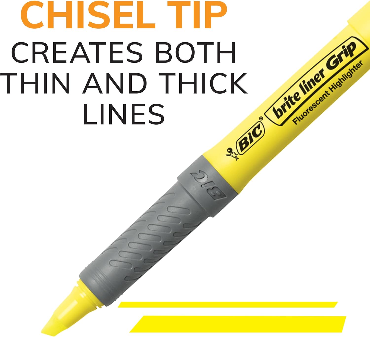 BIC Brite Liner Grip Highlighter Chisel Tip 16 mm Assorted Colors For Broad Highlighting ampamp Fine Underlining 5Count