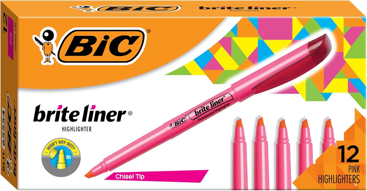 BIC Brite Liner Highlighter Chisel Tip Green 12Count BL11GREENPink