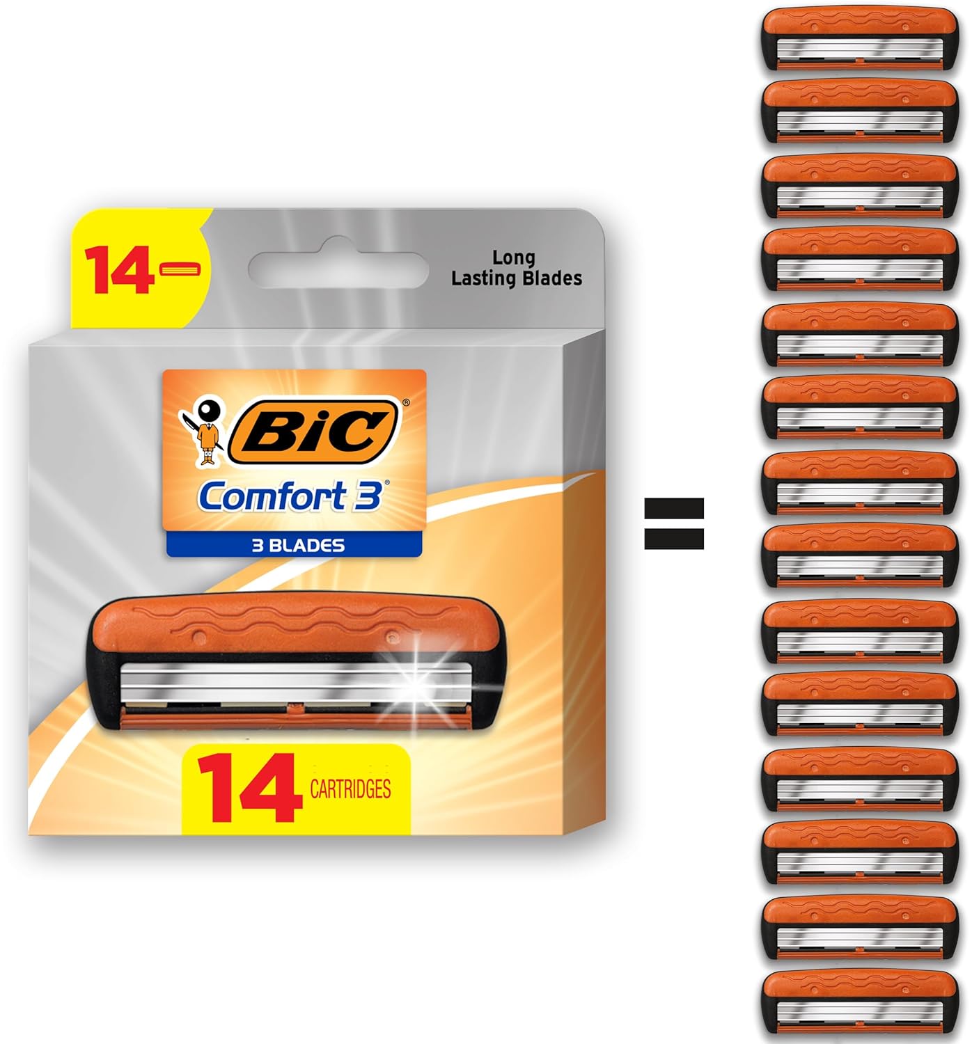 BIC Comfort 3 Refillable ThreeBlade Disposable Razors for Men Sensitive Skin Razor for a Comfortable Shave 1 Handle and 12 Cartridges With 3 Blades 13 Piece Razor KitBlackOrange