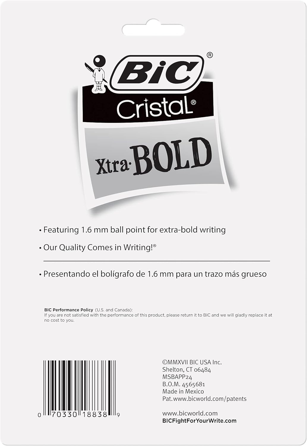 BIC Cristal Xtra Bold Ballpoint Pens Bold Point 16mm For Vivid And Dramatic Lines Assorted Colors 24Count PackAssorted