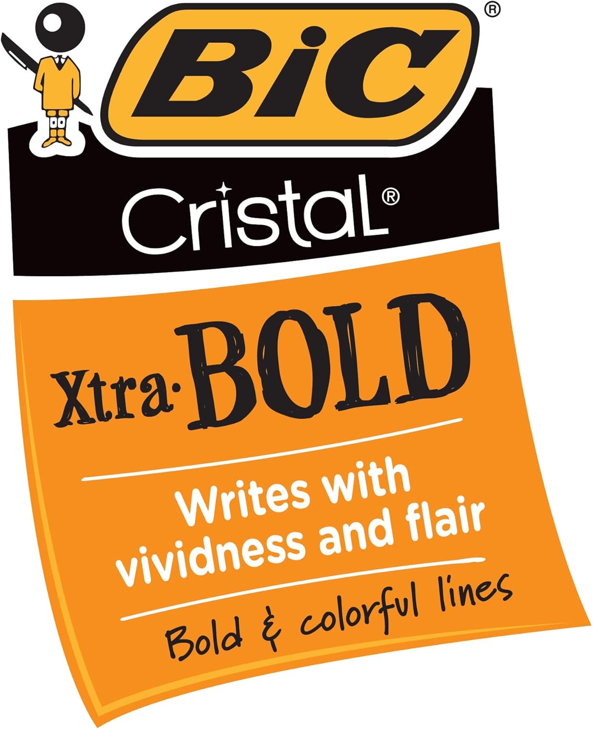BIC Cristal Xtra Bold Ballpoint Pens Bold Point 16mm For Vivid And Dramatic Lines Assorted Colors 24Count PackBlack