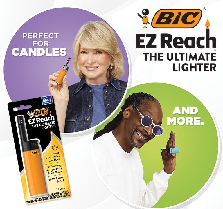 BIC EZ Reach Candle Lighter The Ultimate Lighter with Wand for Candles Home Decor Assorted Designs 6 Count Pack of Lighters