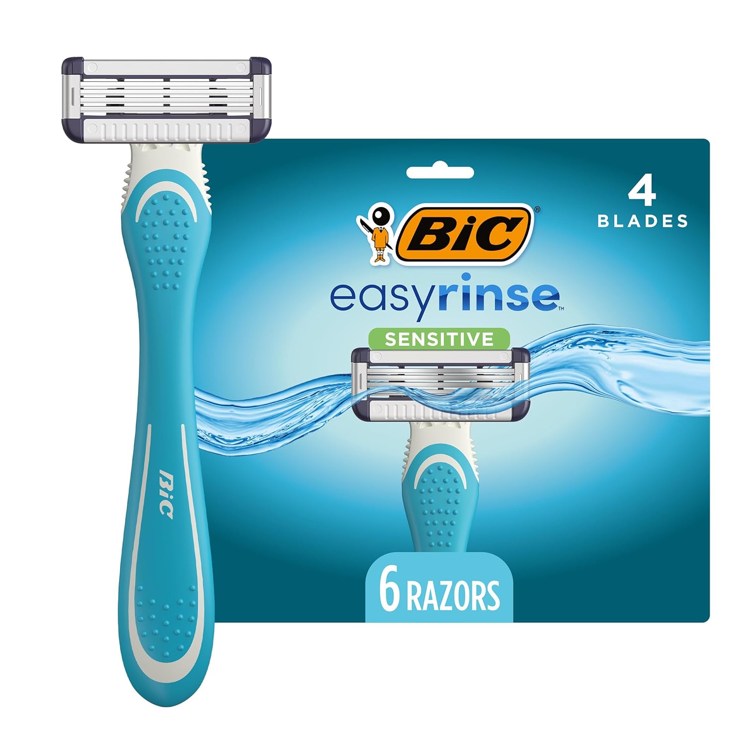 BIC EasyRinse Sensitive AntiClogging Mens Disposable Razors Clinically Proven for Sensitive Skin Shaving Razors With 4 Blades 6 CountAssorted