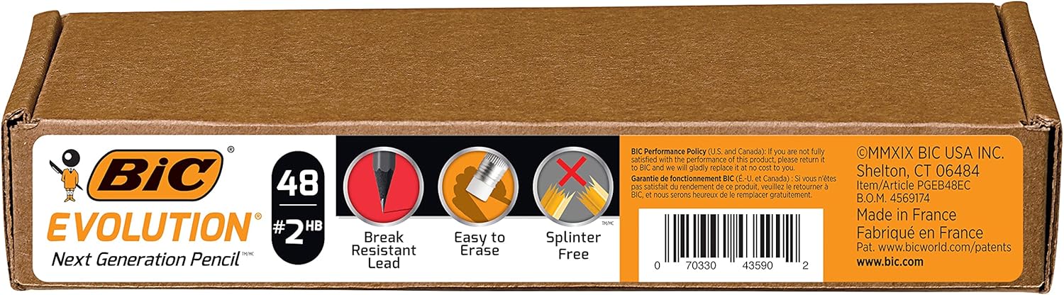 BIC Evolution Cased Pencil 2 Lead Yellow Barrel 24Count PGEYP241BLKGray
