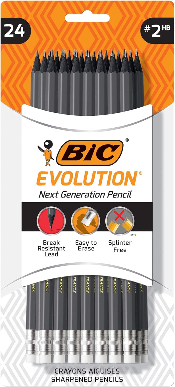 BIC Evolution Cased Pencil 2 Lead Yellow Barrel 24Count PGEYP241BLKGray