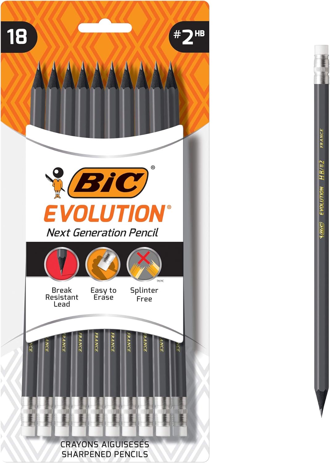 BIC Evolution Cased Pencil 2 Lead Yellow Barrel 24Count PGEYP241BLKGray