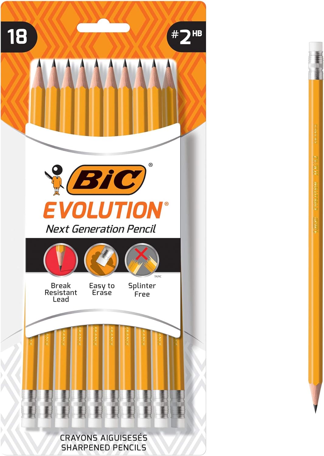 BIC Evolution Cased Pencil 2 Lead Yellow Barrel 24Count PGEYP241BLKYellow