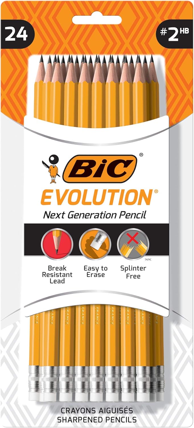 BIC Evolution Cased Pencil 2 Lead Yellow Barrel 24Count PGEYP241BLKYellow