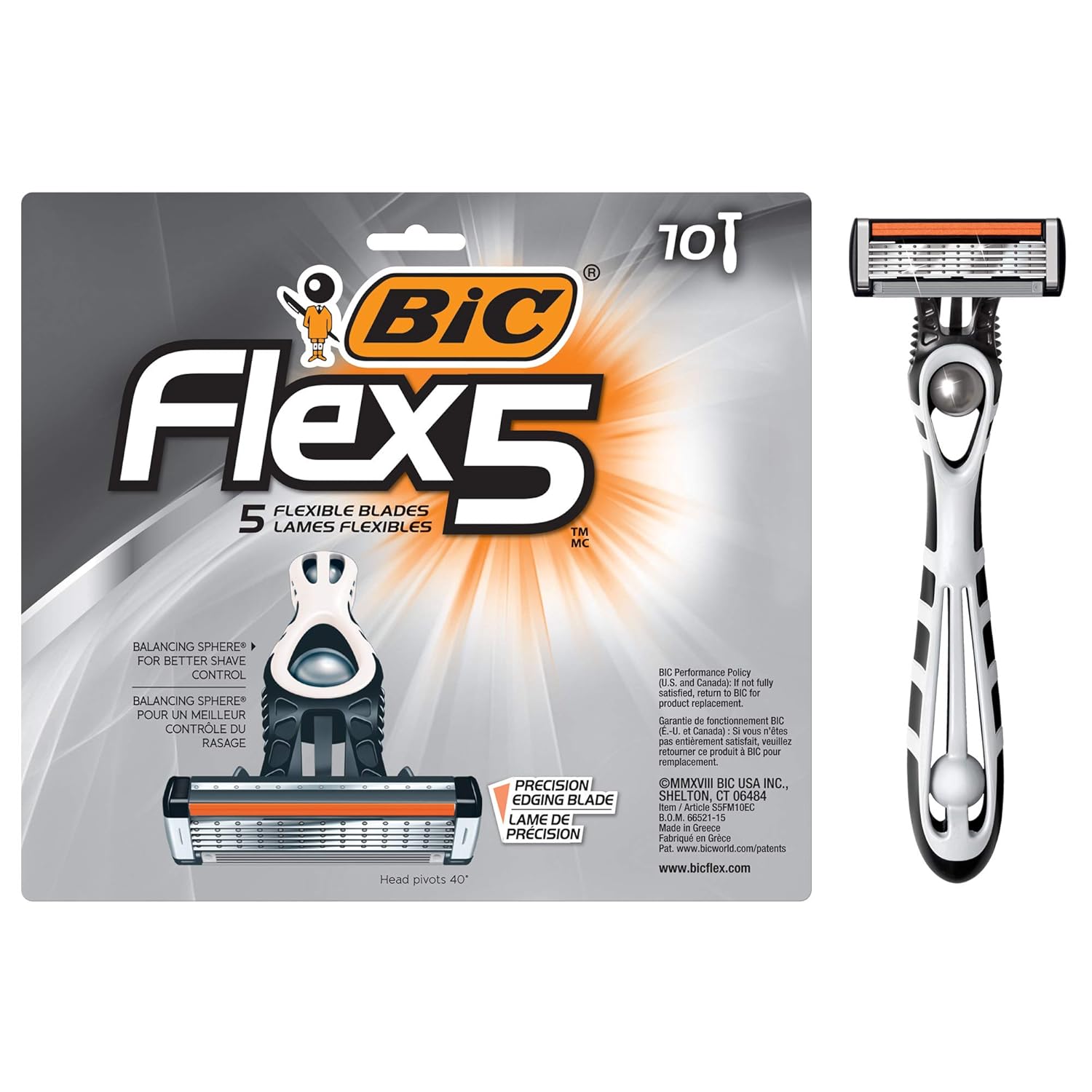 BIC Flex 5 Titanium 5Blade Disposable Razor for Men Sensitive Skin Razor For a Smooth Comfortable and Close Shave 4 Piece Razor SetAssorted